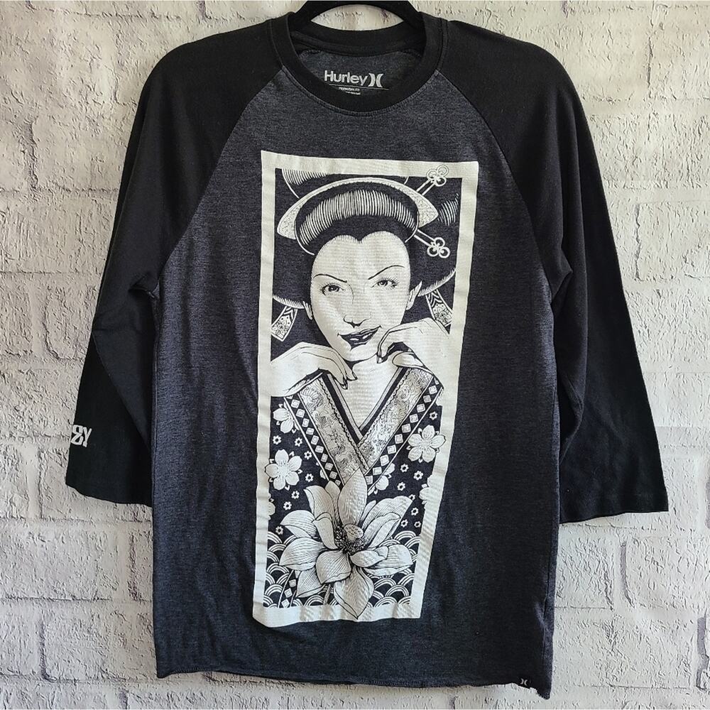 Y2K Hurley Tim Hendricks Black And White Skater Raglan Graphic Tee Small